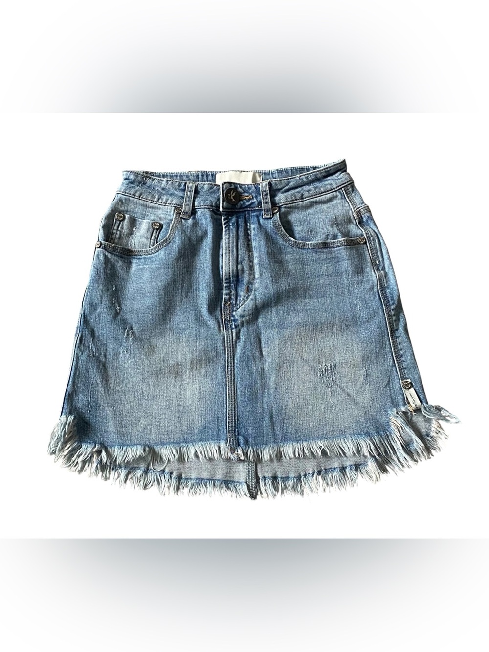 One Teaspoon Distressed Denim Mini Skirt Blue Frayed Raw Hem Women's Size 23